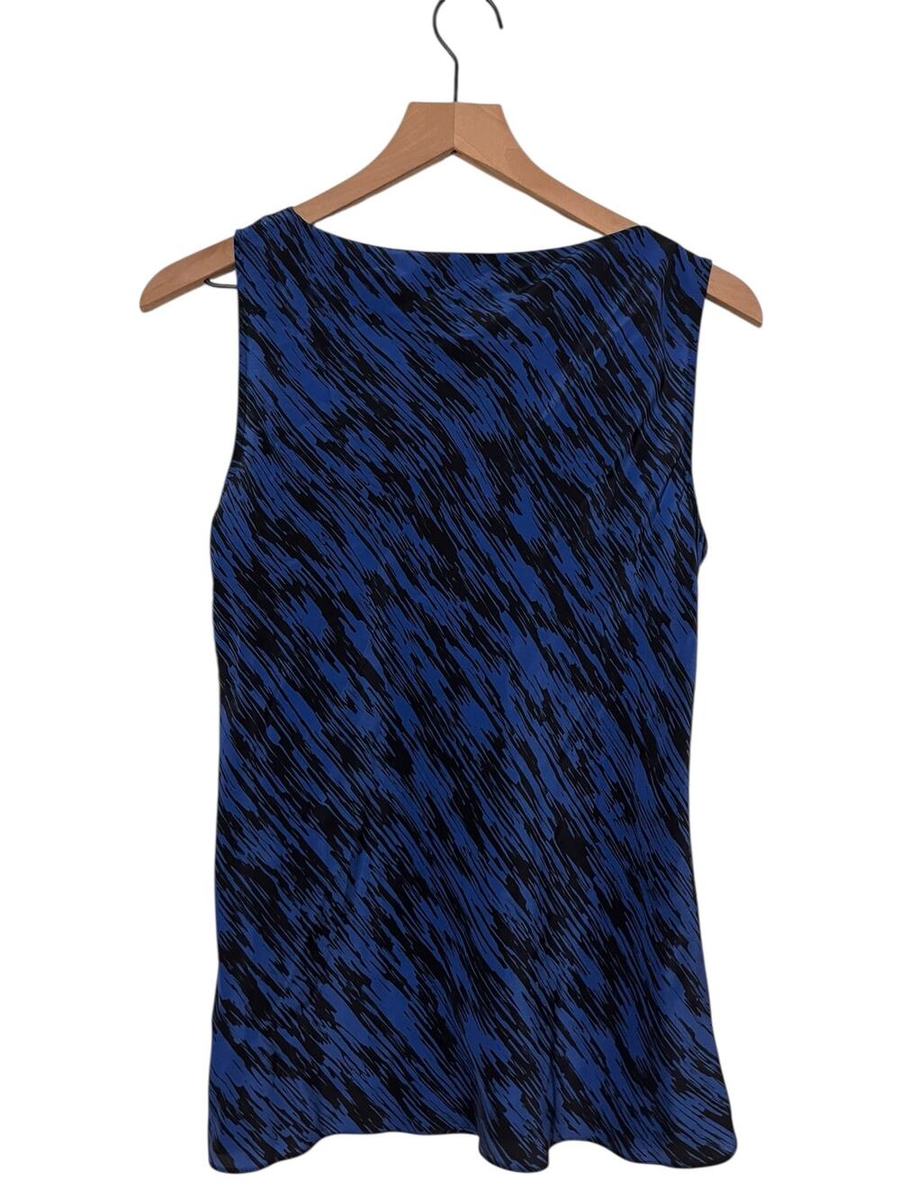 Doncaster Collection Blue and Black Sleeveless 100% Silk Cowl Neck Blouse Size 6